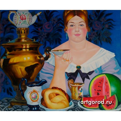 копия картины Б. Кустодиева "Купчиха, пьющая чай"